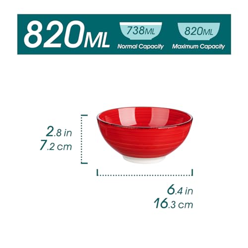 vancasso Bonita Cereal Bowls Set of 6, 27 oz/820 ml Ceramic Soup Bowls, Serving Bowls for Salad, Noodle, Porridge, Rice, Dishwasher & Microwave Safe, Warm Color