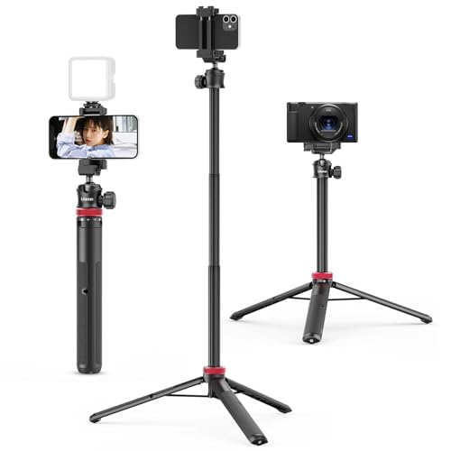 ULANZI MT-44 Mobile Phone Camera Tripod 147 cm 2-in-1 Selfie Stick Remote Control, 360° Ball Head, Cold Shoe Mobile Phone Holder, 1/4 Inch Thread Compact Travel Tripod Tripod for DSLR Cameras Canon Samsung iPhone