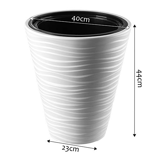 KADAX Blumentopf, Blumenkübel, runder Pflanzkübel für Innen- und Außenbereiche, wetterfester Pflanztopf aus Kunststoff, Übertopf für Blumen, Haus, Garten, Balkon (Ø 40 cm, weiß) – Bild 4