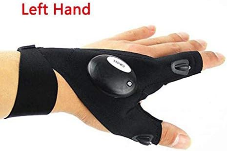 ALINKCO Multifunctional LED Flashlight Magic Strap Fingerless Gloves Rescue Tools Outdoor Gear with 2 LED Light for Repairing in Darkness Fishing Outdoor Activities Equipment-Left Hand