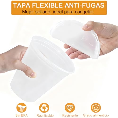 Juego de 60 Contenedores para Alimentos y Preparación de Comidas (Meal Prep) Toppers de Plástico Reutilizables 3 Tamaños (32/16/8 oz) Aptos para Microondas y Congelador Sin BPA