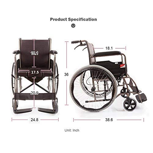 yuwell Premium Medical Multi-Function Folding Manual Commode Wheelchair with Handbrakes,Highly Adjus