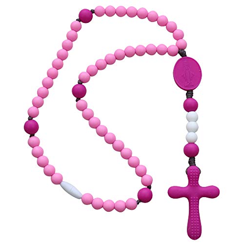 Chews Life Pink Rosary Silicone Teething Rosary Baby Boy or