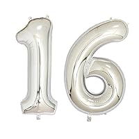 40 inch Jumbo Silver Number Balloons for Birthday Party, Anniversary Decoration (Silver16)