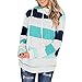 Womens Color Block Striped Sweatshirt Crewneck Long Sleeve Loose Pullover Tops Green