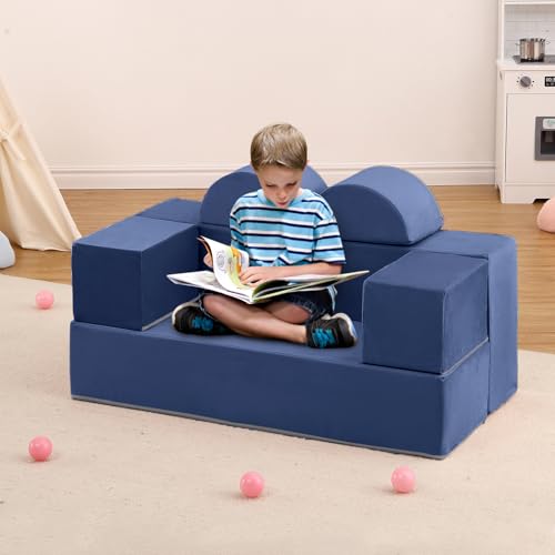 Garvee 6-Piece Modular Kids Play Couch, Convertible Toddler Foam Sofa Set with Removable Washable Cover, Soft Polyester Velvet Stackable Children's Furniture for Playroom Bedroom Indoor Playground