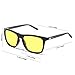 HD Night Vision Polarized Sunglasses Square Yellow Lens Aluminum Magnesium Temple Spring Hinges Driving Sun Glasses Men Women Classic Retro Glasses (Night Vision Lens/Bright Black Frame)