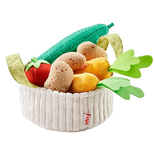HABA Play Food Set - Soft Veggie Basket with Cucumber, Tomato, Carrots & Potatoes – Pretend Play Kitchen Toy for Kids & Toddlers - Kitchen Playset & Accessories for Ages 3 and Up