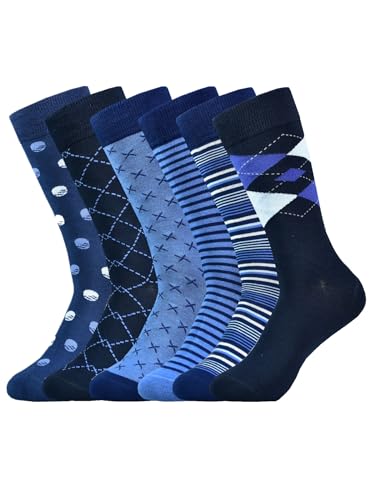 SUKBRGIR Mens Dress Socks Business Casual Pattern，6-Pairs Bamboo Crew Sock for Men Shoe Size 8-13