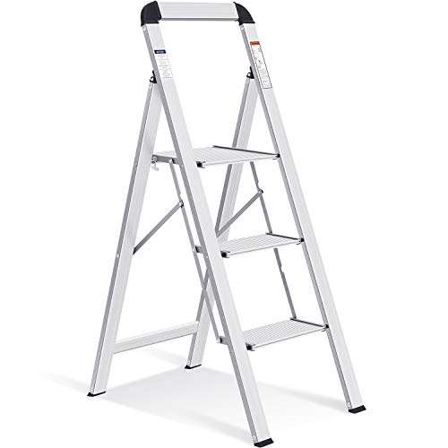 KINGRACK Leiter Aluminium, Trittleiter 3 Stufen Klappbar, Leicht