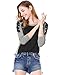 Allegra K Women's Floral Embroidery Color Block Raglan Sleeve T Shirt Grey L (US 14)