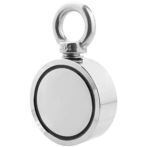 Double Side Round Vertical Magnet Fishing, Abuff Super Strong Fishing Magnets Combined 660LBS Pulling Force Pot Magnet with Eyebolt for Magnet Fishing and Salvage in River - 2.36" Diameter - Thumbnail 6