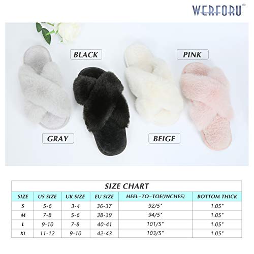Women Cross Band Slippers, Soft Plush Fleece Slippers, Furry Cozy Open Toe House Shoes, Indoor Outdoor Faux Rabbit Fur Comfy Slippers,Black, 7-8