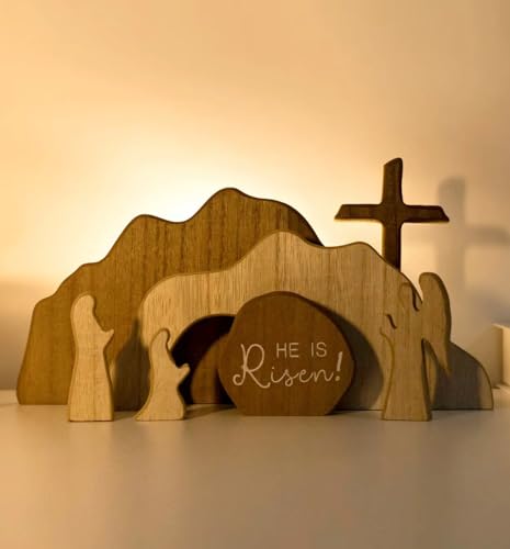 ENTUMO Easter Decorations Set, Jesus Nativity Resurrection Scene with Cross for Tabletop, Shelf, Home – Religious Christian Gifts