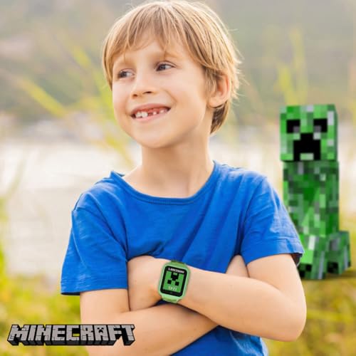 Minecraft Kids LED Smartwatch with 10 Creeper and Mob Watch Faces, Step Counter, Selfie Camera, Video Recorder, Voice Recorder, Timer, Fun Games, Calculator, and Wallpapers – Fits Wrists 5.5