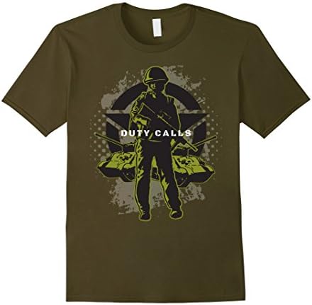 Mens Duty Calls WWII Soldier T-Shirt Gift Large Olive