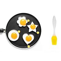 ShengHai Fried Egg Mold Ring Pancake Cooker, Nonstick Stainless Steel Egg Form for Frying Cooking, Set of 4 With 1 Free Silicone Brush