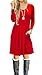 AUSELILY Women's Long Sleeve Pleated Loose Swing Casual Dress with Pockets Knee Length (M, Red)