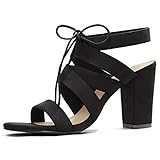 Allegra K Women Chunky High Heels Cutout Detail Lace Up Sandals