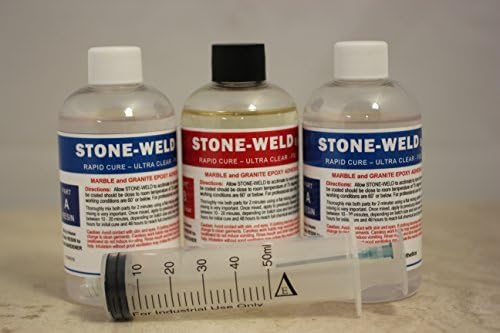 STONE-WELD Flowing 24oz Granite/Marble and Stone Flowing Grade Epoxy Adhesive / Glue for Counter Top Seam and Laminate repair with Injector