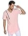 COOFANDY Mens Longline Irregular Curved Hem Short Sleeve Tshirts Cotton V Neck Tee Tops,Pink,Medium