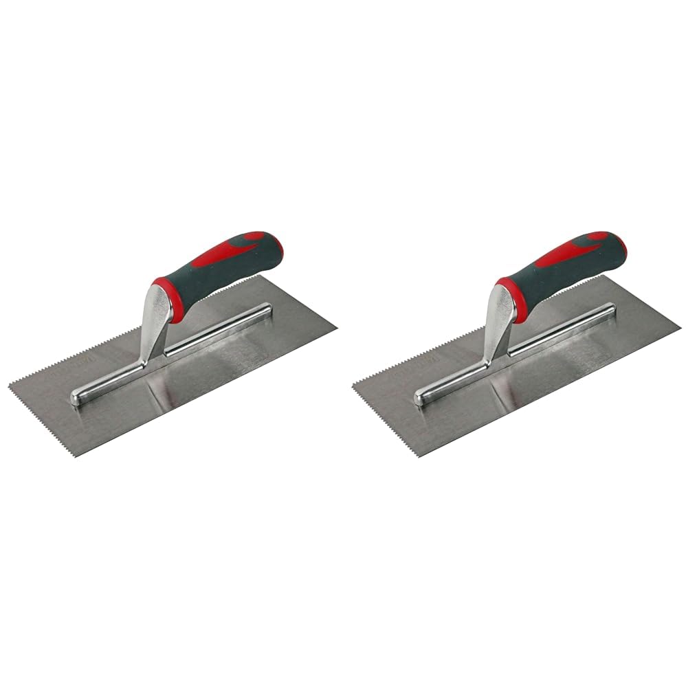Faithfull SGTNOT3 V-Notched Trowel with Soft Grip Handle,Silver,280 mm x 115 mm (Pack of 2)