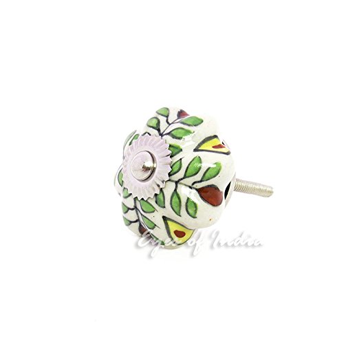 Eyes of India - Set of 2 Green Yellow Ceramic Cupboard Door Cabinet Dresser Knobs Pulls Shabby Chic Decorative Colorful Boho Bohemian Accent Handmade
