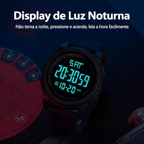 Relógio Digital Masculino Esportivo, Resistente à Água 50M, Display LCD Clara, Pulseira de Silicone Premium Macia, Multifuncional (Cronômetro/Alarme), Leve para Academia e Corrida Eletrônic