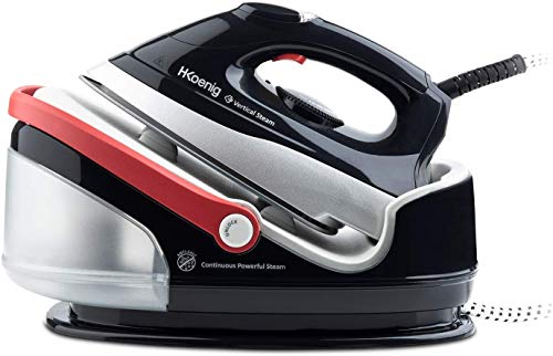 H.Koenig V85 Centrale Haute Pression 3,5 Bars Continue 90 G/Min, Autonomie Illimitée, Vapeur Verticale, Semelle Céramique, Rapide, Compact, Puissante 2400W, Réservoir 1,7L, 2400 W, 1.7 Liters, Noir