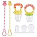 PChero Fresh Food Feeder Pacifier 2 Pack + 2pcs Pacifier Clips and 3pcs Free Food Grade Silicone Sucker, Infant Fruit Teething Toy - for Baby 3 Months and Up
