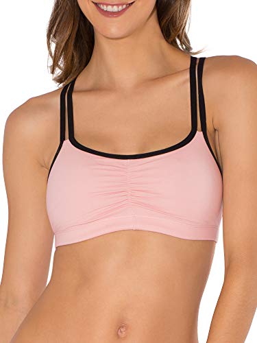Fruit of the Loom womens Cotton Pullover Sport Bra, blushing rose with black/charcoal/black 38