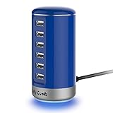 USB Charger Multi Port Wall Charger : Jelly Comb 6 Port USB Desktop Charging Station with Smart Identification for Phones, Tablets, USB Fan, Power Bank and More - Blue