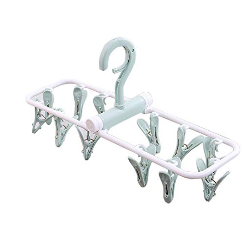 Youfui Portable Folding Clothes Hangers Travel Accessories Foldable Clothes Drying Racks for Travel Home Storage (2pcs Hanger with 12 Clips)