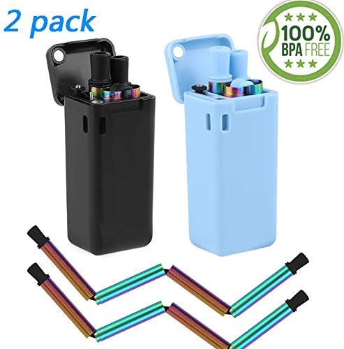 AYOUGALA Stainless Steel Straw,Collapsible Straw Reusable,Folding Drinking Straws Foldable Premium Food-Grade Portable Set with Hard Case Holder Cleaning Brush for Travel,Color Folding Straw,2 pcs