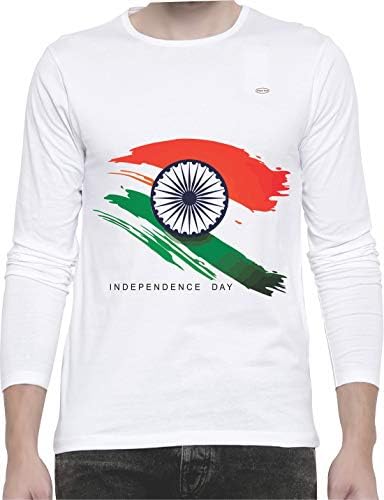 Indian Flag Printed T-Shirts Collections for Men and Women, Code 463 - Round Neck with Full Sleeves