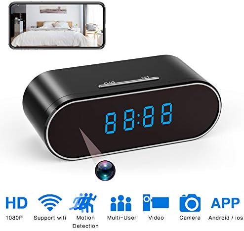 WiFi Camera Clock Full HD 1080P Wireless Camera with Motion Detection, Night Vision, Realtime Video, Covert Nanny Cam for Home Security Monitoring Wide Angle
