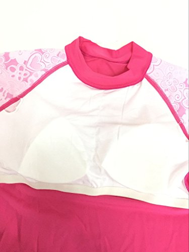 Monvecle Little to Big Girls' Long Sleeve 2-Pieces Sun Protective Rashgurad Set UPF 50+ Rose 6-7