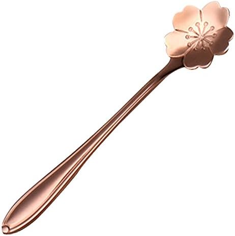Stainless Steel TablewareScoops, 10-pieces Creative Coffee Scoops Teaspoon Stirring Spoon Sugar Spoon (Cherry Blossoms, Rose Gold)