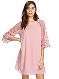 MakeMeChic Women's Casual Crewneck Half Sleeve Summer Chiffon Tunic Dress Pink S