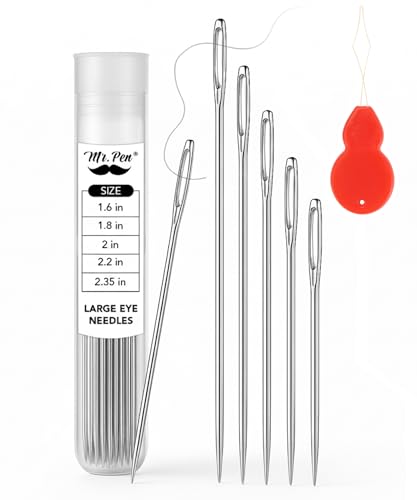 Mr. Pen- Large Eye Needles for Hand Sewing, 50 pcs, 5 Sizes, Silver, Embroidery Needles for Hand Sewing