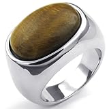 KONOV Jewelry Mens Stainless Steel Ring, Classic Tiger Eye Band, Silver