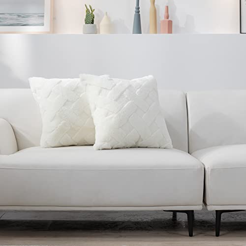 Cozy Bliss Faux Fur Pillow Covers Luxury Super Soft Plush Fleece Throw Pillowcase, Textured Knitted Cushion Cover Decorative Pillowcases for Sofa Couch Bed Chair Car (Cream, 18\