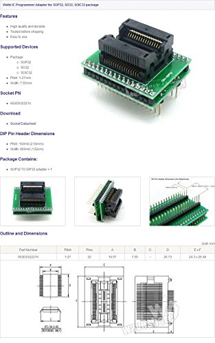 Waveshare SOP32 TO DIP32 (A) SO32 SOIC32 652D032221X Wells IC Programming Adapter Test Burn-in Socket 1.27mm Pitch 7.55mm Width
