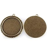 Pandahall 10pcs 40mm Vintage Tibetan Style Alloy Pendant Cabochon Bezel Settings Antique Bronze Flat Round Tray for Jewelry Making Supplies