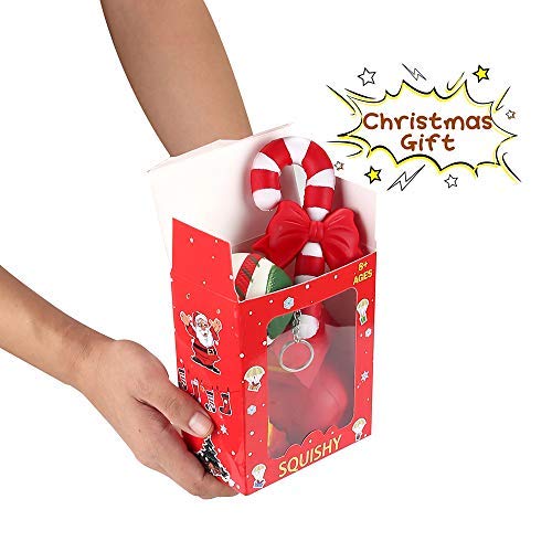 Christmas Squishies Pack Toddler Toy – CREFUN (2018 Limited Edition) Gifts for Christmas Tree Ornament, Kid Toy, Stress Relief, Including 5 Pcs: Candy Cane Bell Gift Bag Apple Snowman Ball, Super Slow