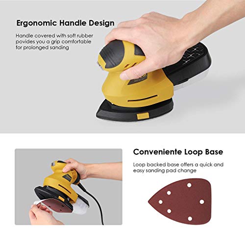 Ginour Detail Sander, 1.6A Sander with 10Pcs Sandpapers, 360° Rotating Sanding Pad, 12000OPM, 3M Cord, Dust Container, Perfect for Tight Spaces Sanding - Thumbnail 4