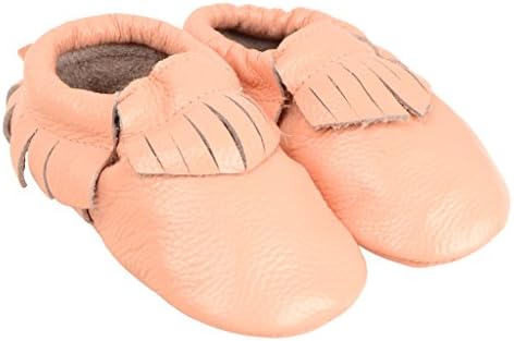 Kids Child Unisex Baby Girl Pre-Walker Leather Moccasin Slip-on Shoes, Peach 2-3T