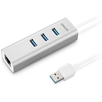 Anker 3-Port USB 3.0 Aluminum Portable Data Hub with Gigabit Ethernet Port Network Adapter for Mac, PC, USB Flash Drives and Other Devices
