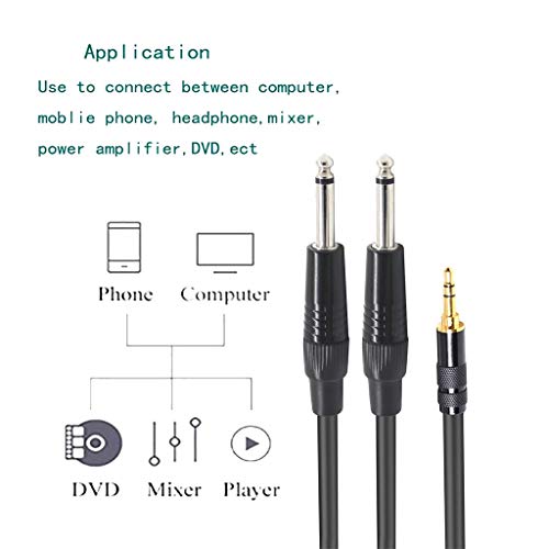 Aobiny Cables,Male 3.5mm1/8 to 6.35mm 1/4 Male TRS Stereo Audio AUX Cable PC for iPod 3/5 (A)