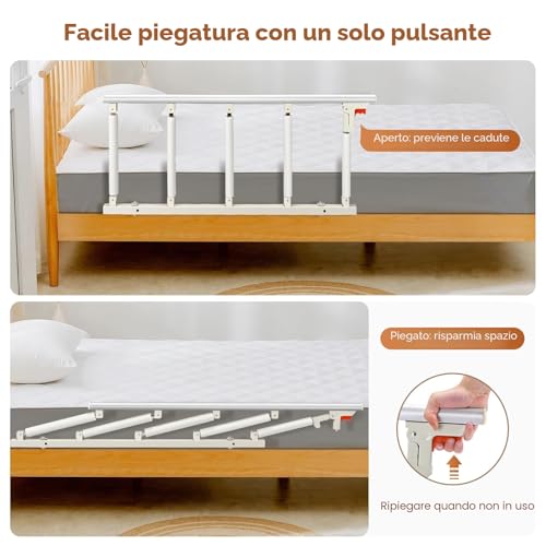 Brolteja Elderly Bed Rails, Barrier for Anti-Fall Barrier Bed Rails Protection for Disabled Adults, One Key Folds
